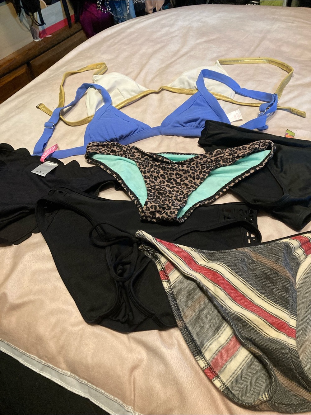 Lucky Brand and Misc. Multi-Color Patterned Swimwear Tops and bottoms bundle.